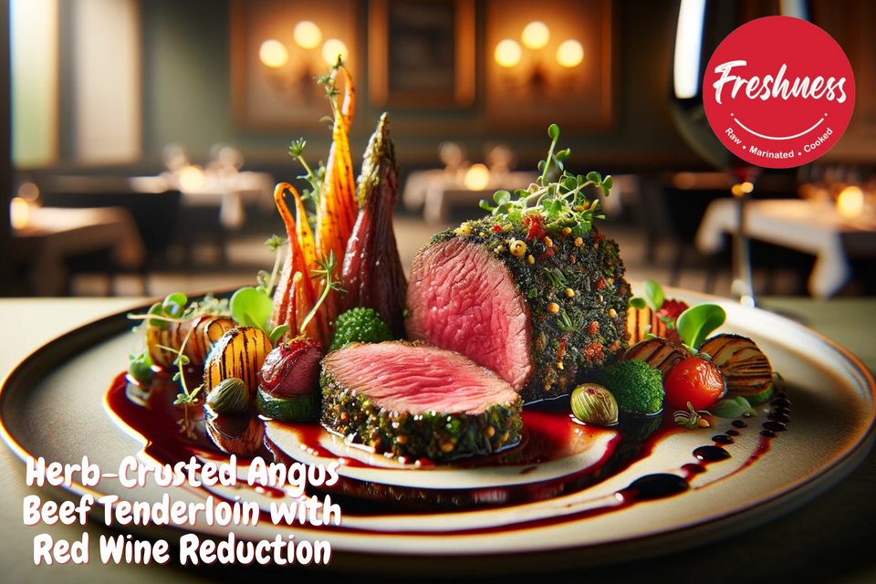 Herb-Crusted Angus Beef Tenderloin with Red Wine Reduction