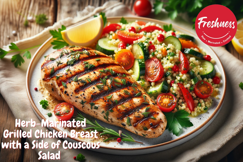 Herb-Marinated Grilled Chicken Breast with a Side of Couscous Salad