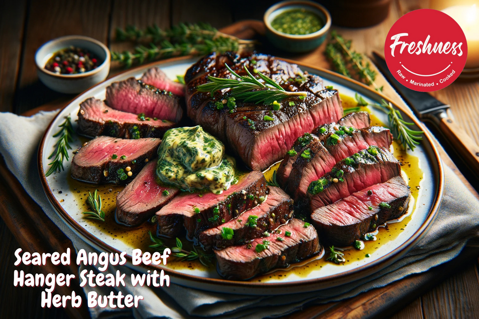 Seared Angus Beef Hanger Steak with Herb Butter